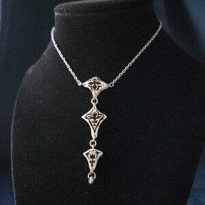 Vintage romantic gothic unique iridescent white pearl floral rosary necklace